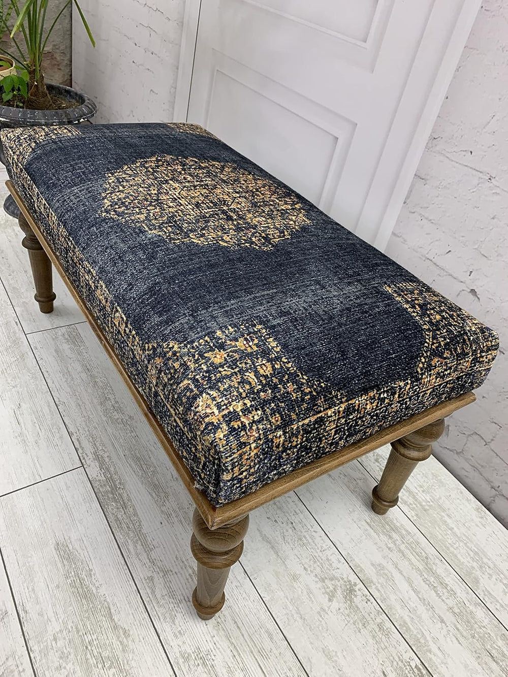 Generic Handmade Oriental Rug Bench, Blue, Wood, 150 kg Capacity