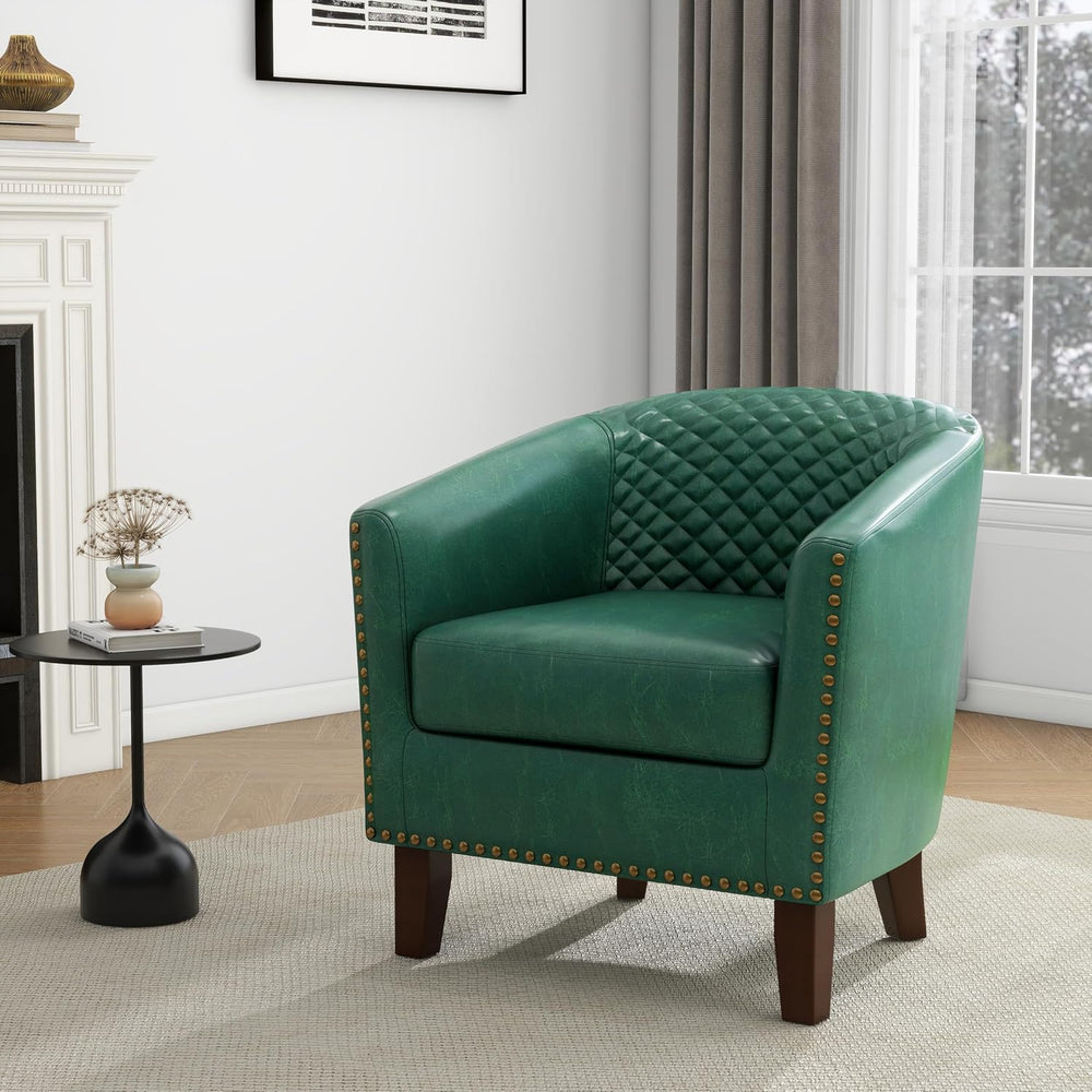 PU Leather Barrel Accent Chairs Set of 2, Upholstered Armchair, Green