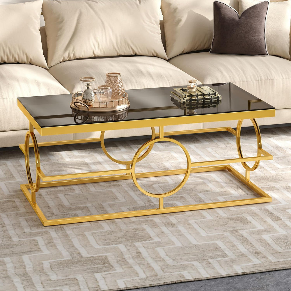 Glass Nesting Coffee Table Set with Metal Frame & Glam Design, Gold &...