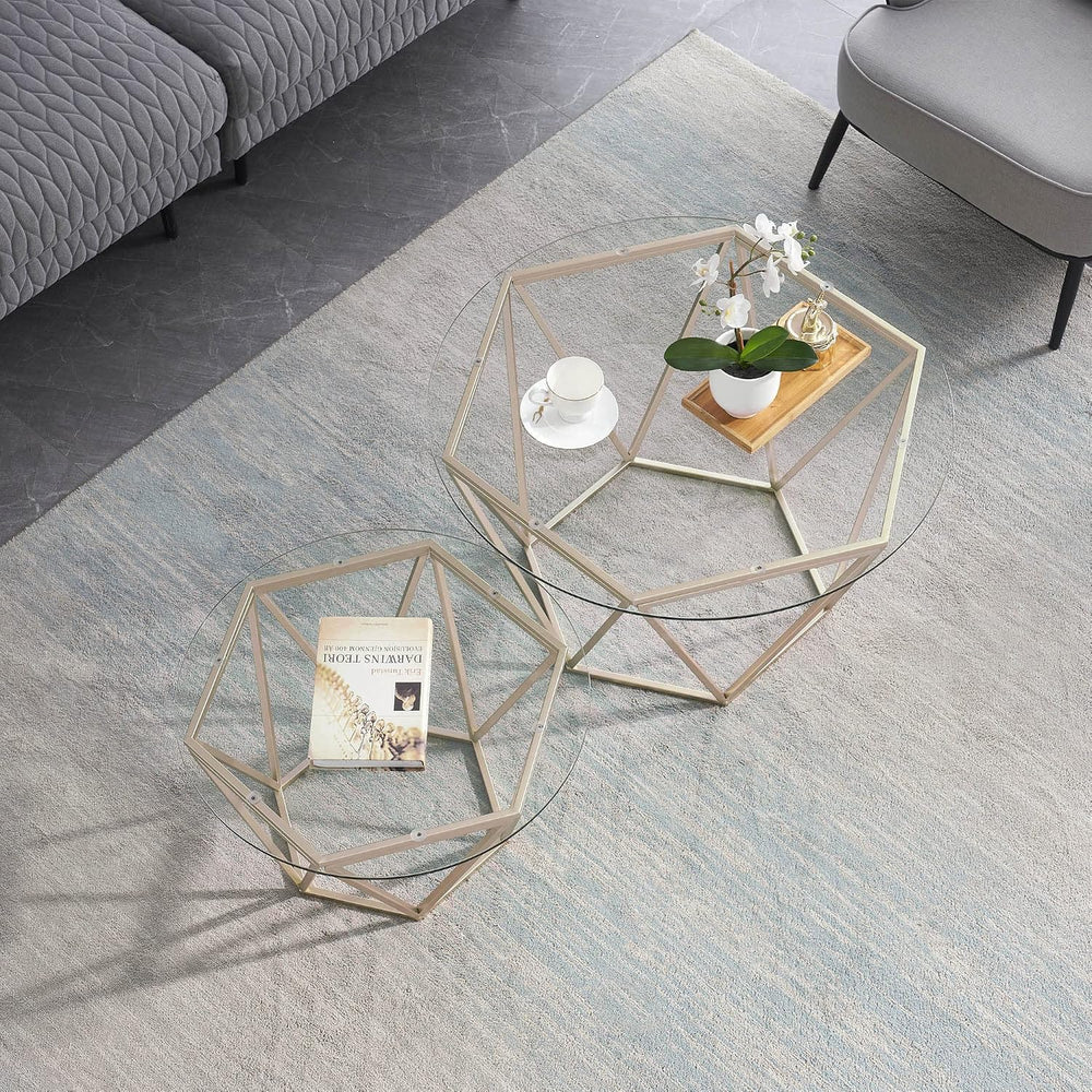 ivinta Round Nesting Coffee Table Set of 2, Modern Coffee Tables with Tempere...