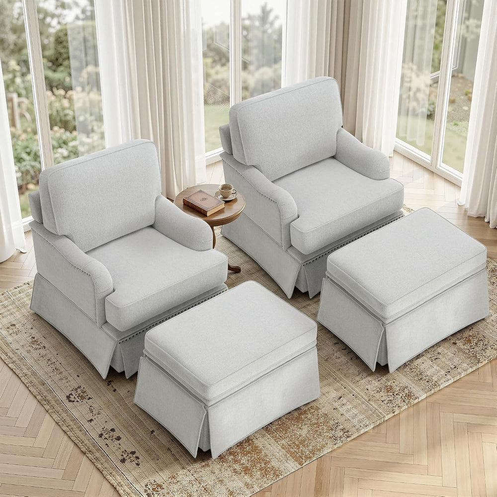 Swivel Accent Chairs with Ottoman, Set of 2, Chenille Ash Gray