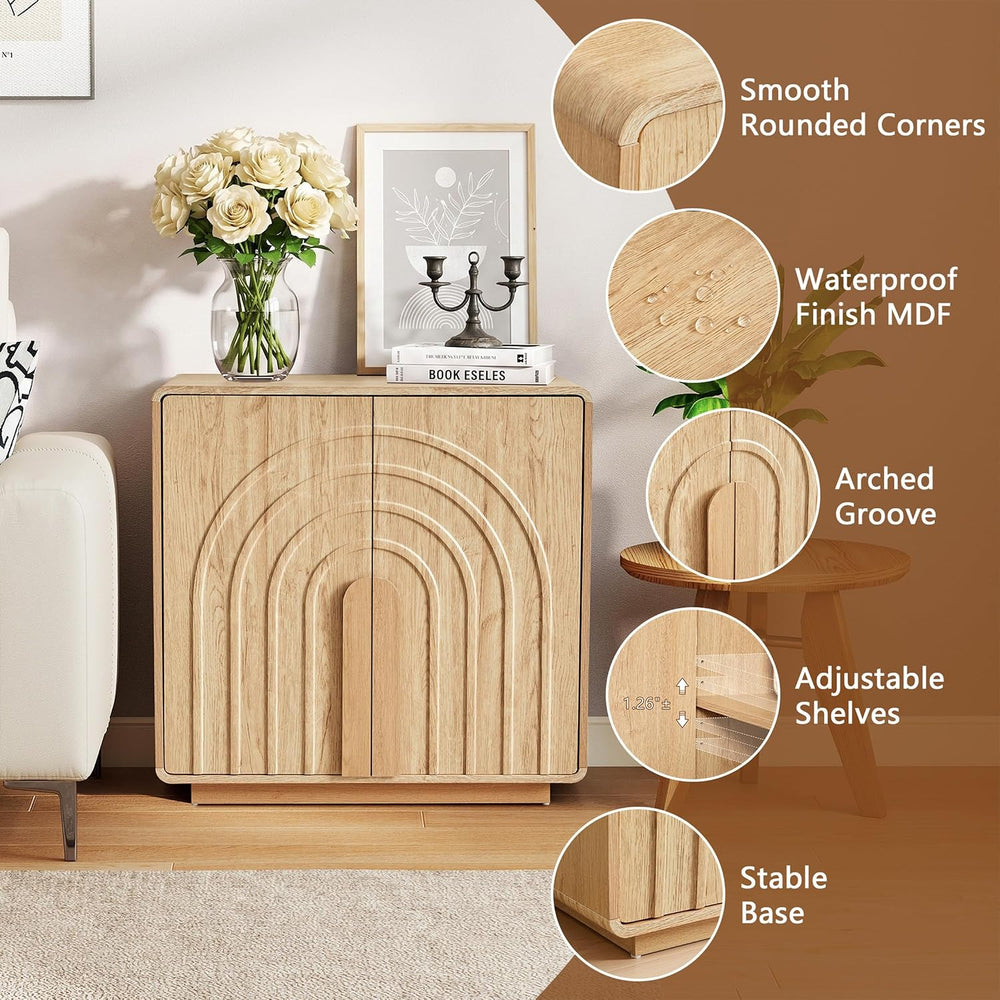 Storage Cabinet with Arched Fluted Door Design, 2 Door Modern Accent Sideboar...