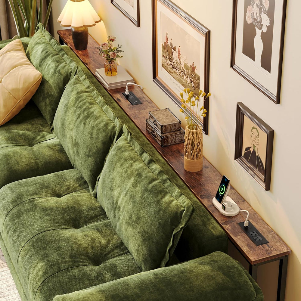 Huuger 110.2 Inch Sofa Table with Power Outlets, Skinny Behind Couch Table | ...