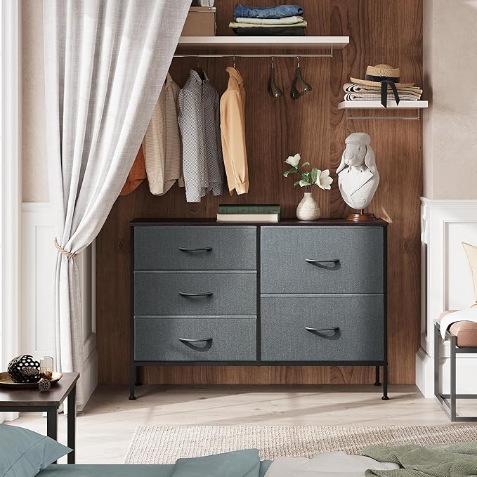 WLIVE Dresser for Bedroom with 5 Drawers, Wide Bedroom Dresser with Drawer Or...