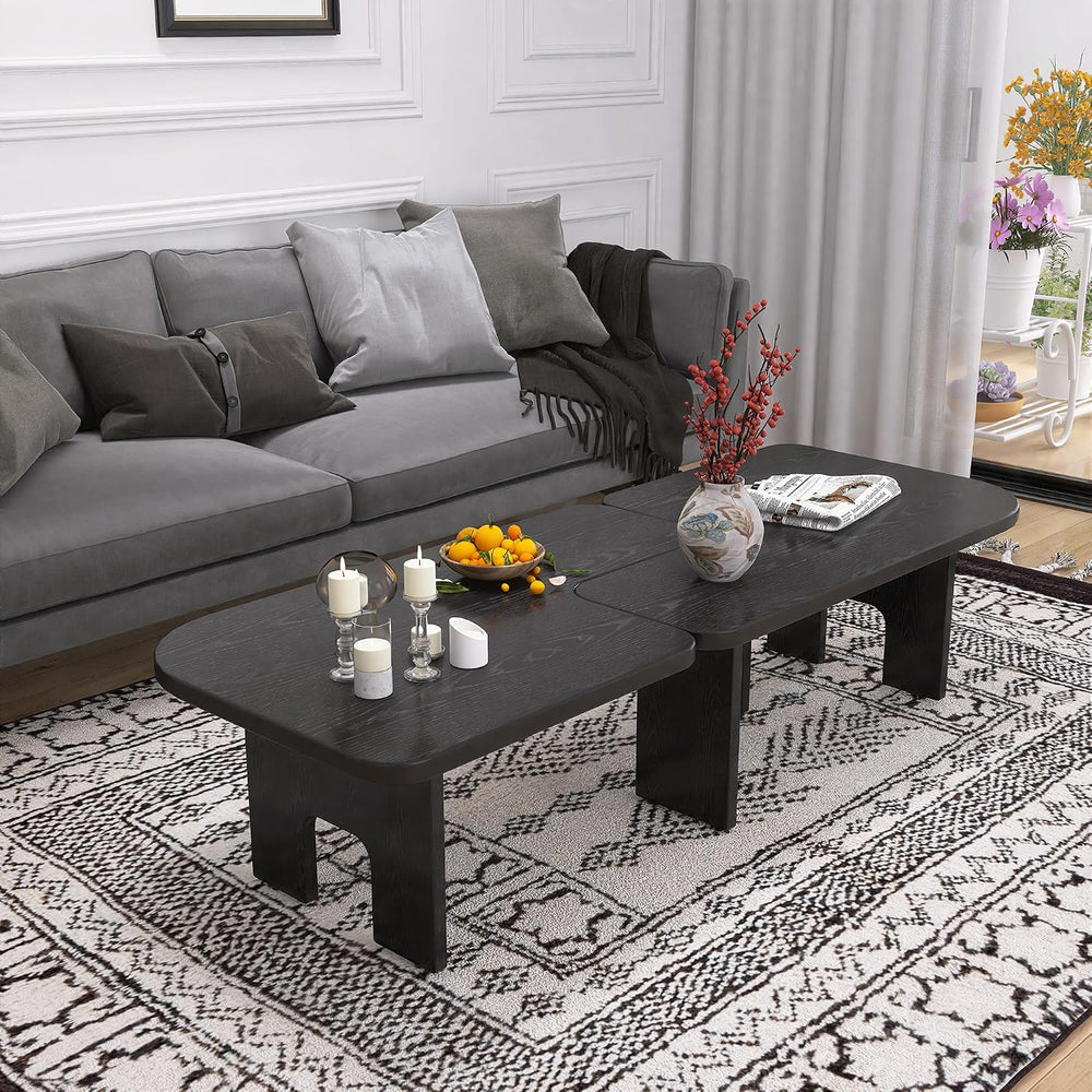 53.15" Antique Black Wood Nesting Coffee Table Set | 70.86 Inch Extended...