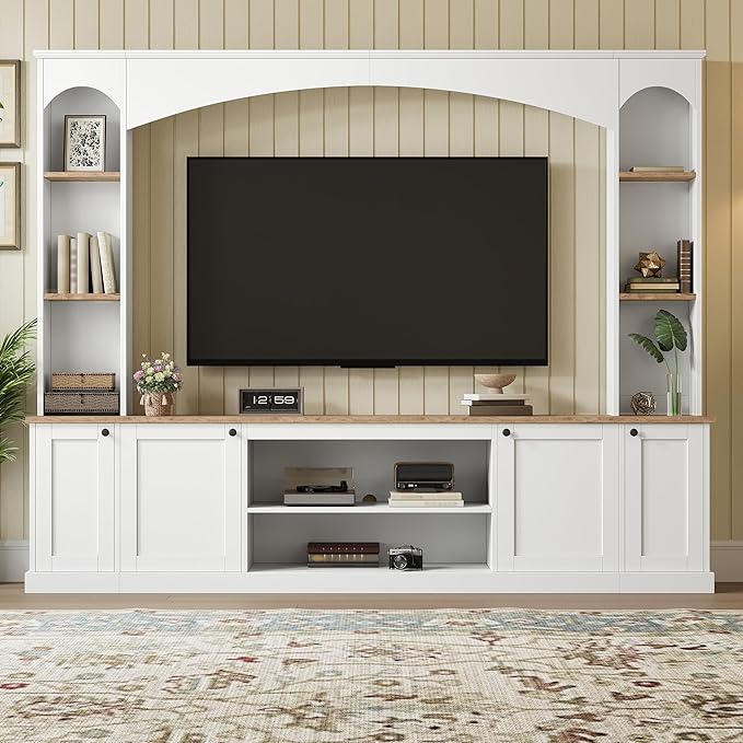 Merax Elegant Arched Entertainment Center Wall Unit with Bookshelf, Minimalis...
