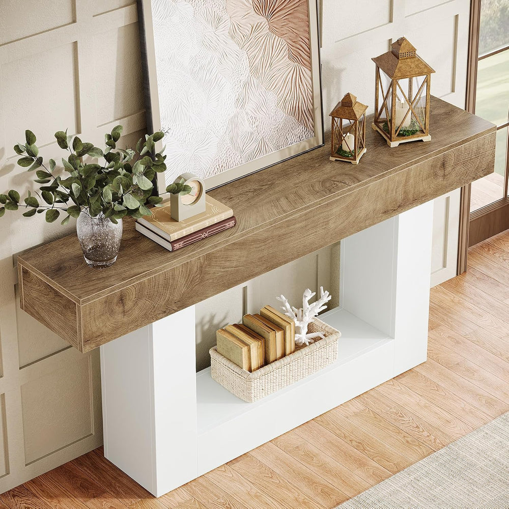 Tribesigns 63-Inch Long Console Table, 2-Tier Entryway Table Sofa Table with ...