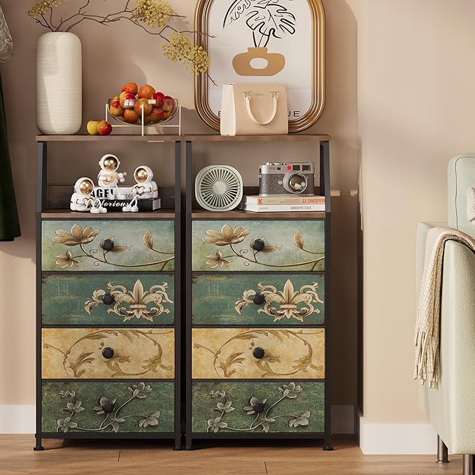 Tohomeor Dresser with Fabric Drawers Nightstand with 2 Tier Shelf Storage Tow...