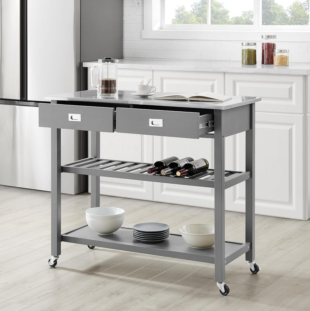 Crosley Furniture Chloe Rolling Kitchen Island | Storage Cart, Microwave Stan...