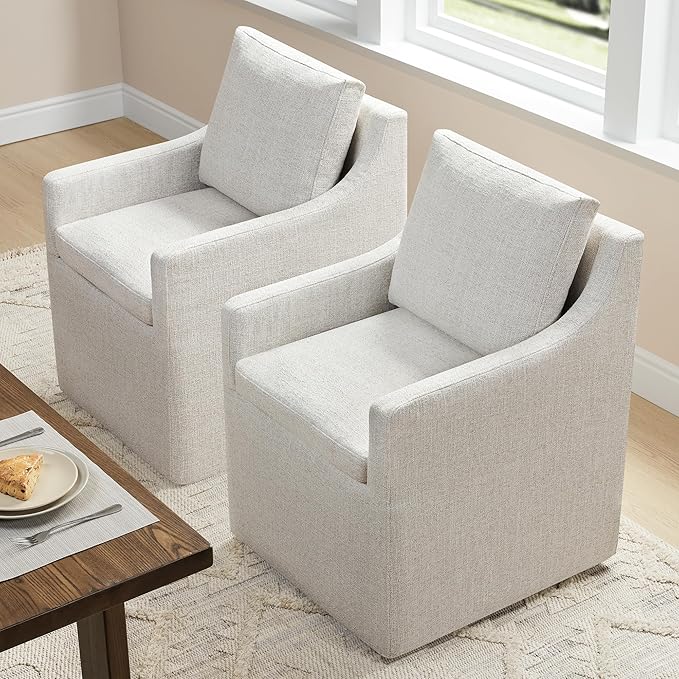 Upholstered Dining Chairs Set of 2, Washable Cover Modren Deskchair with 4 Ca...