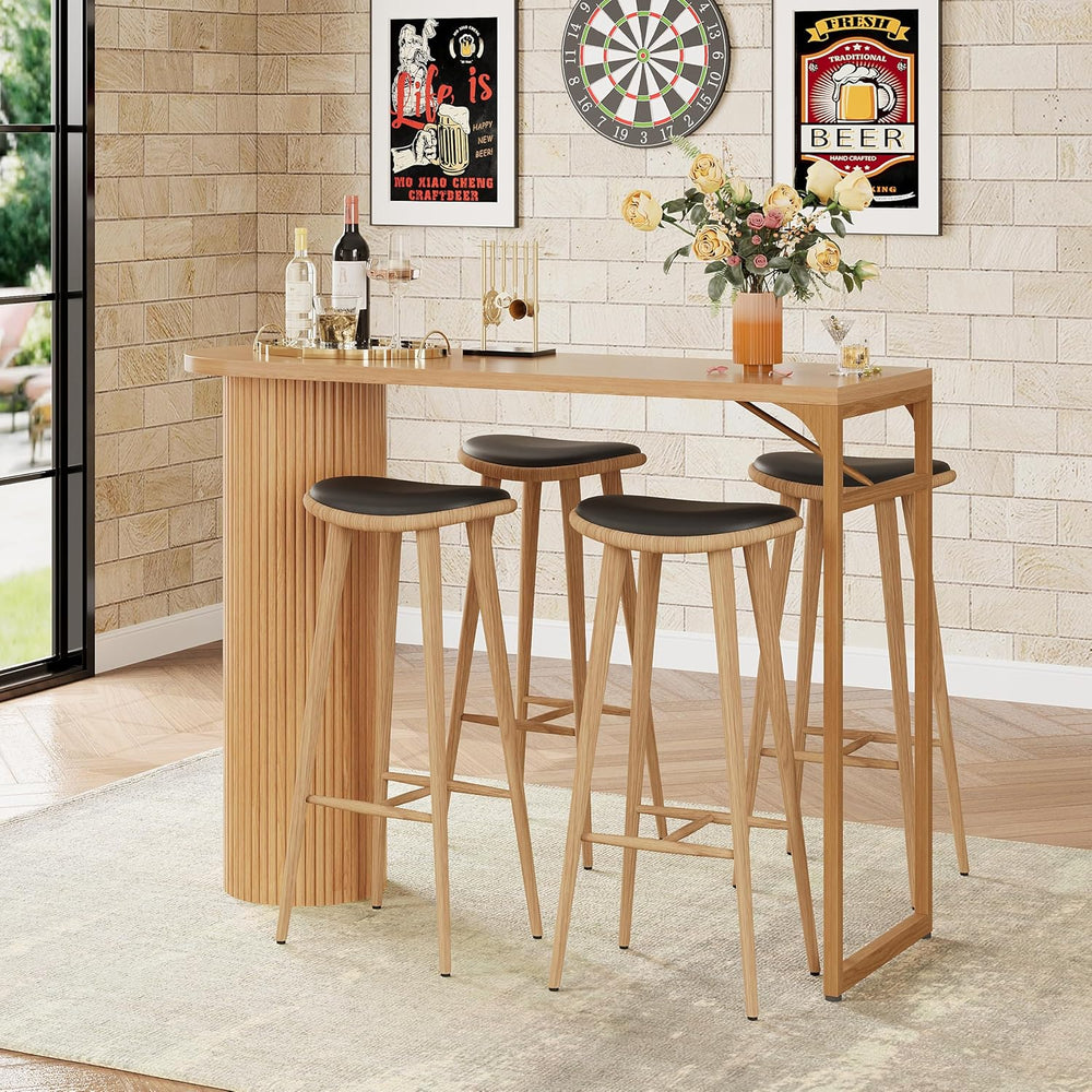 55" Long Bar Table, Fluted Wood Counter Height Pub Table, High Top Kitch...