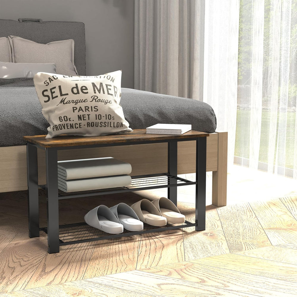 Simple Houseware Wood Top Shoe Storage Bench for Entryway, Rustic Brown