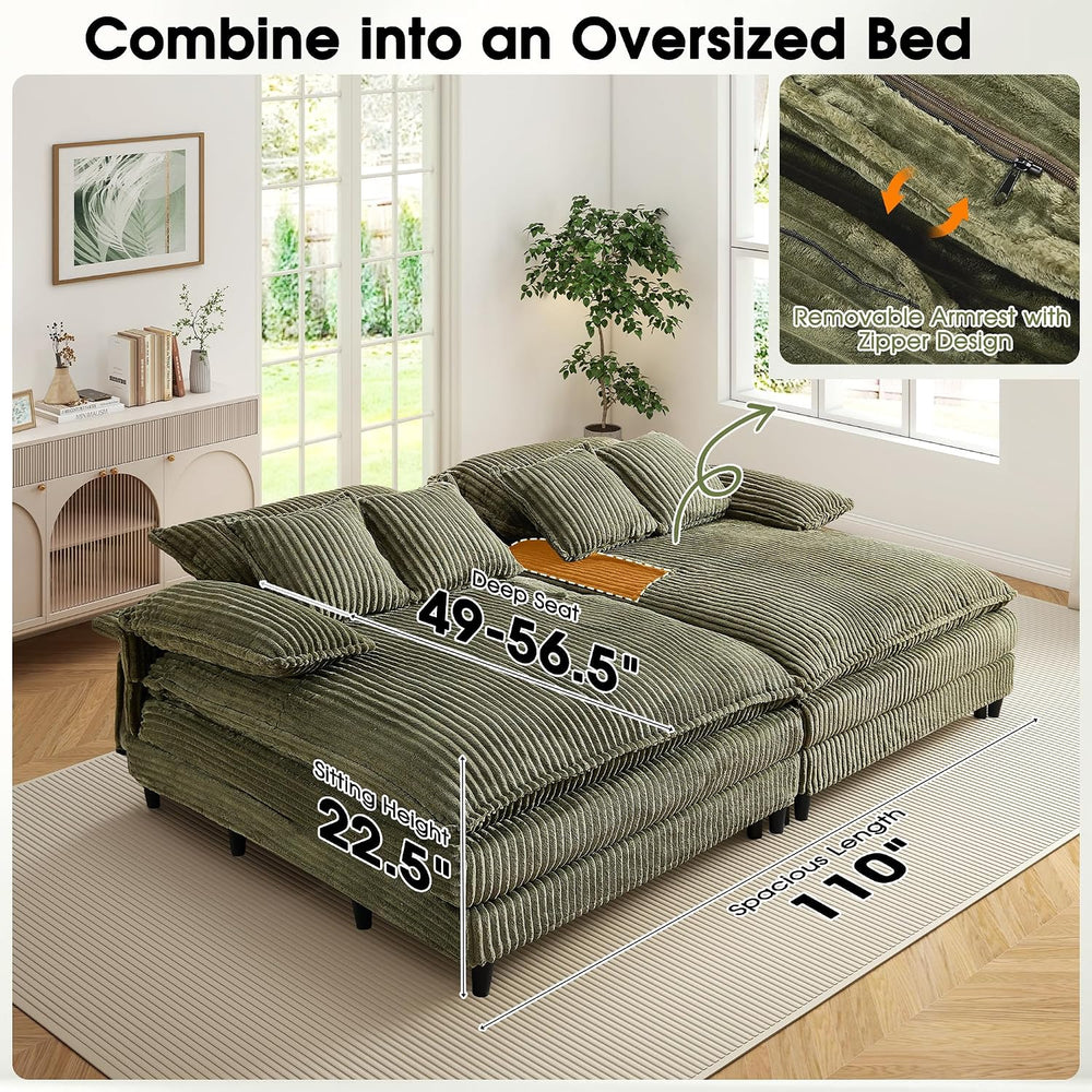 WESTSETLUX 55" W Oversized Chaise Lounge Sofa Couch with 5-Position Adju...