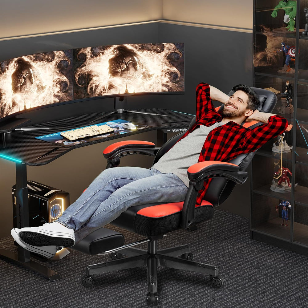 Shintenchi Gaming Chair with Footrest, Massage Lumbar Support, Height Adjustm...