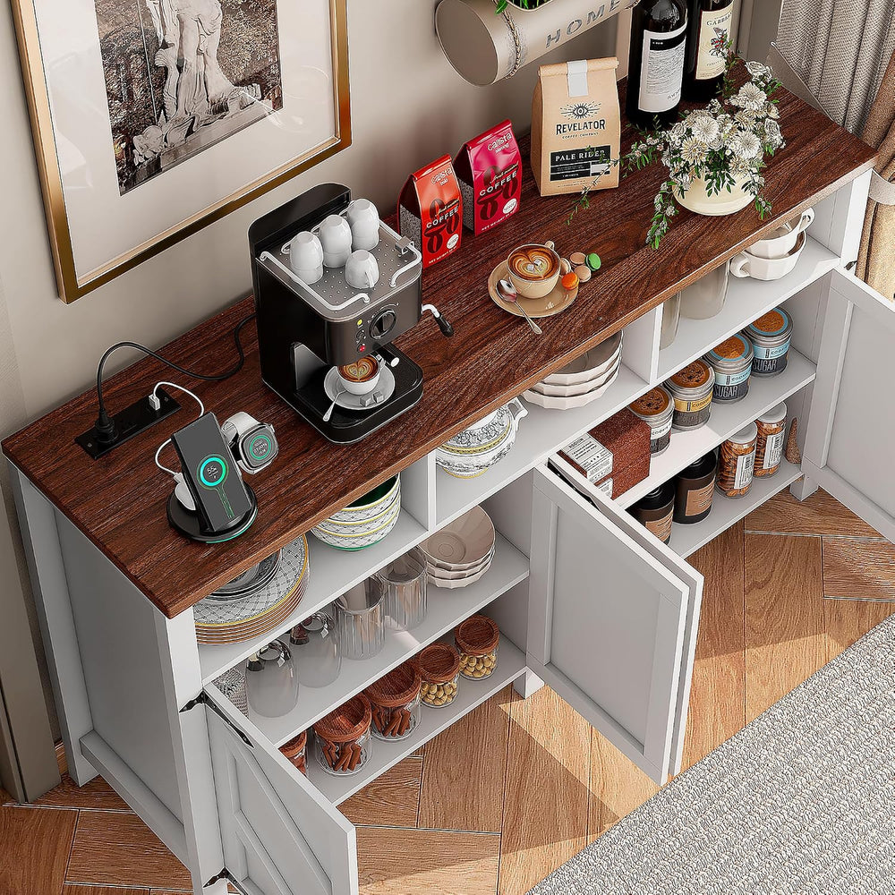 knoworld Buffet Sideboard with Storage with Power Outlets & LED Light 4 D...