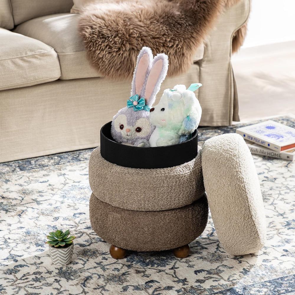 Glitzhome Round Ottoman with Storage, Small Foot Stool, Modern Accent Stool U...