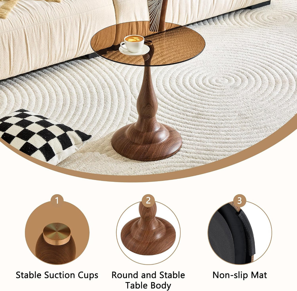 KEIKI Modern Side Table with Tempered Glass Top, Round Metal End Table for Li...