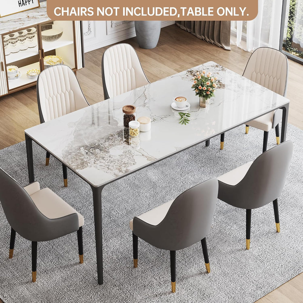 63" Dining Table with Laminate Marble Sintered Stone White Tabletop and ...