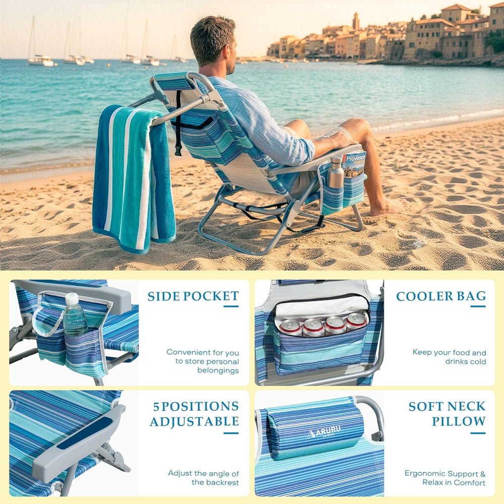 Beach Chairs for Adults, Portable Folding Backpack Beach Chair Heavy Duty 5-P...