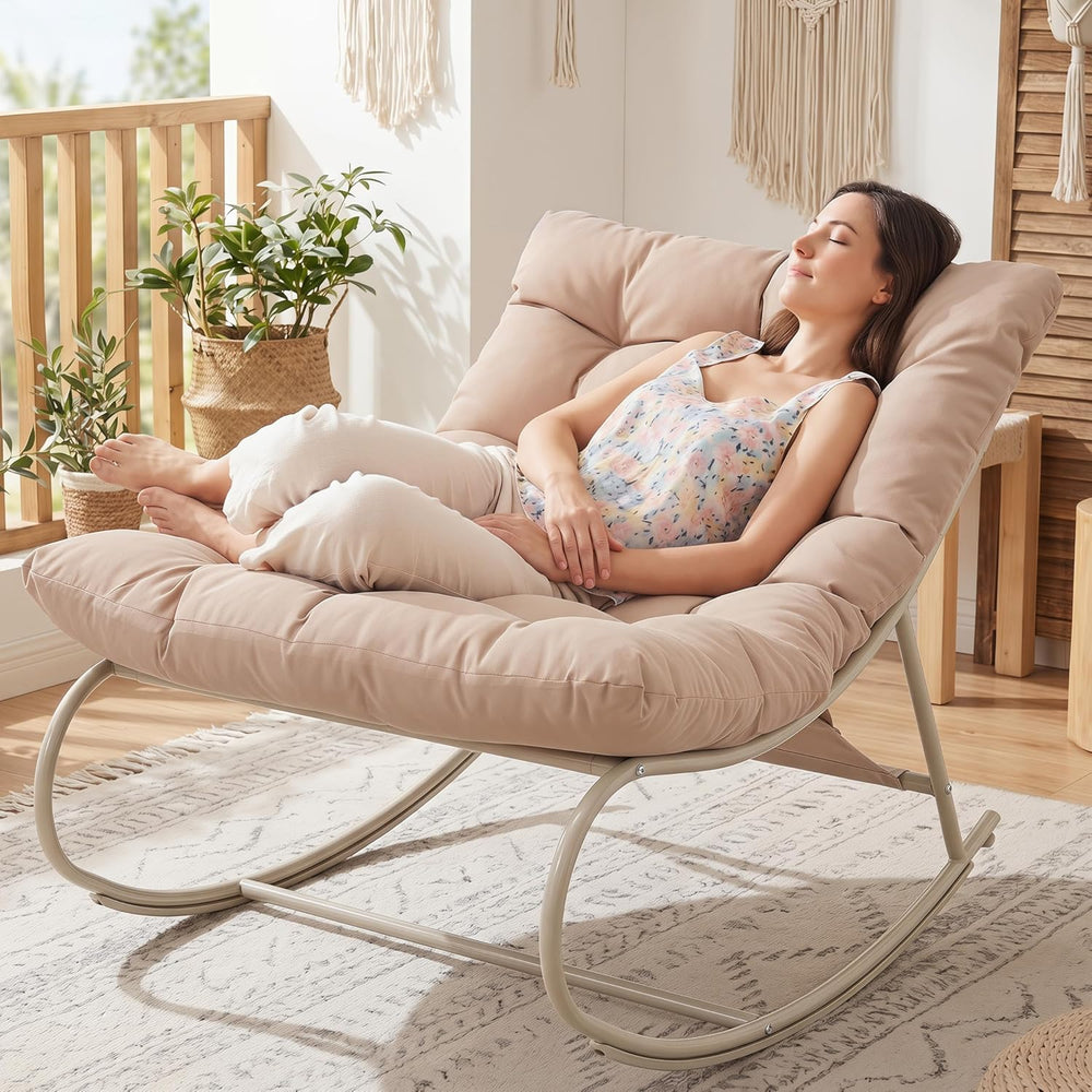 Double Papasan Rocking Chair Set of 2 with Ottoman, Khaki