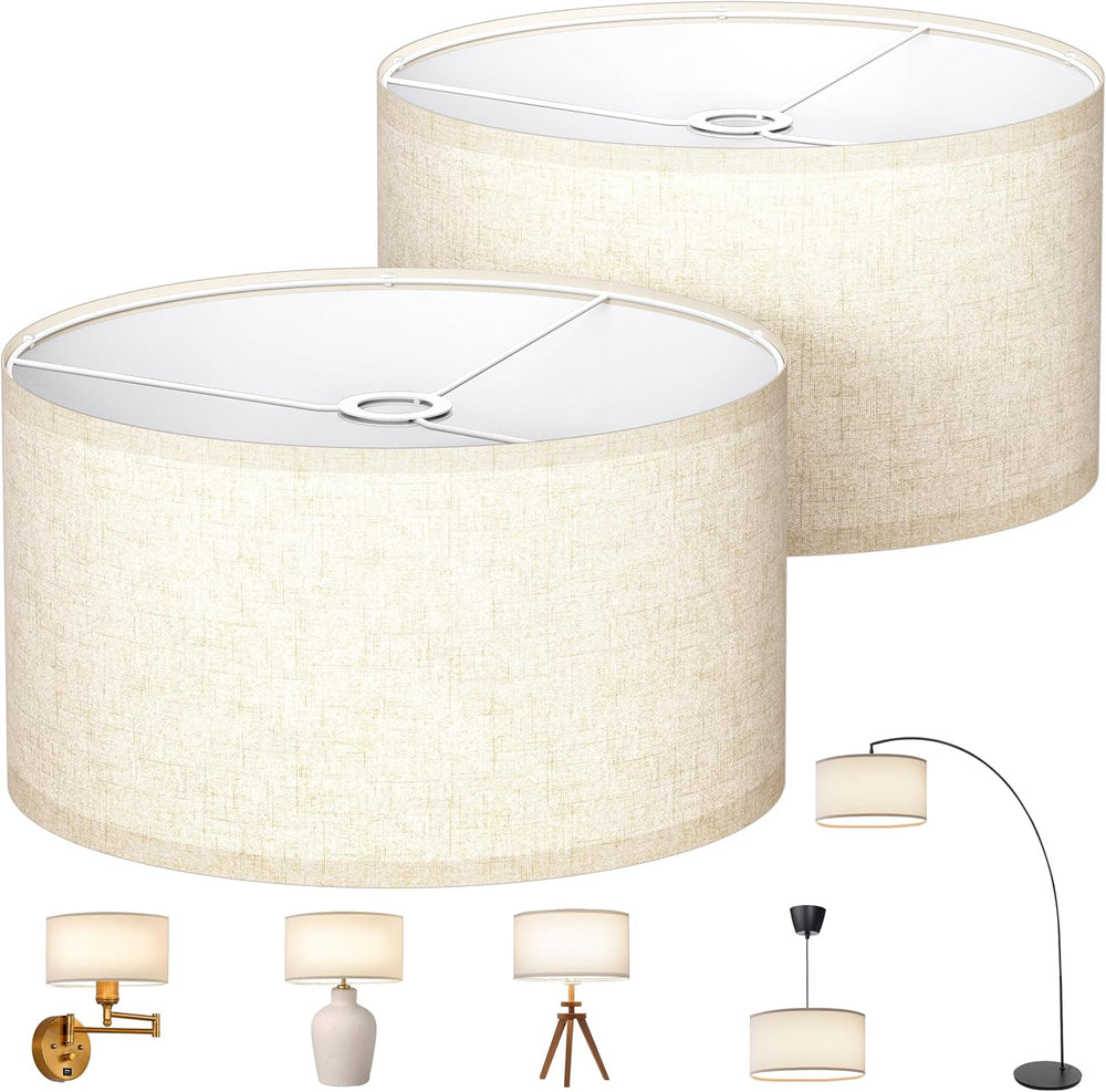 Large Drum Lamp Shades Set of 2, 16" Top×16" Bottom×9" High, B...