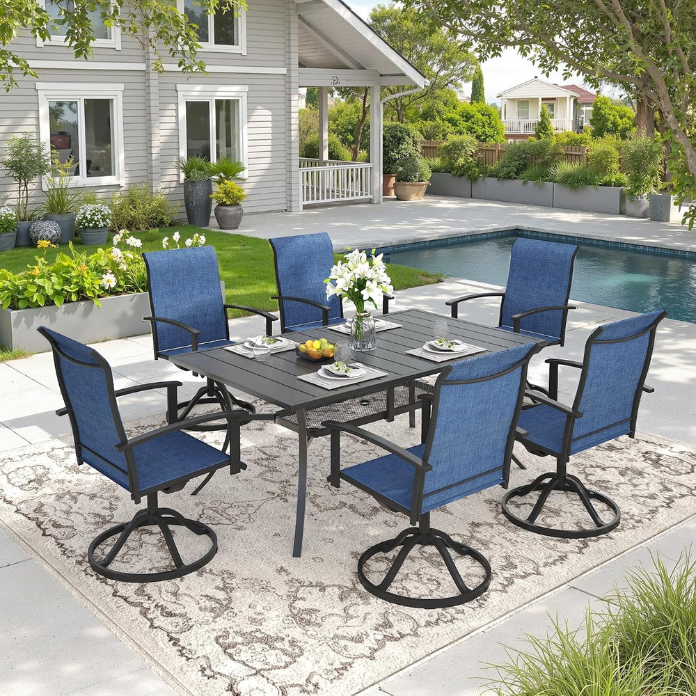 DIFY Outdoor Dining Set for 6, 59.2" Rectangle Table & Swivel Chairs