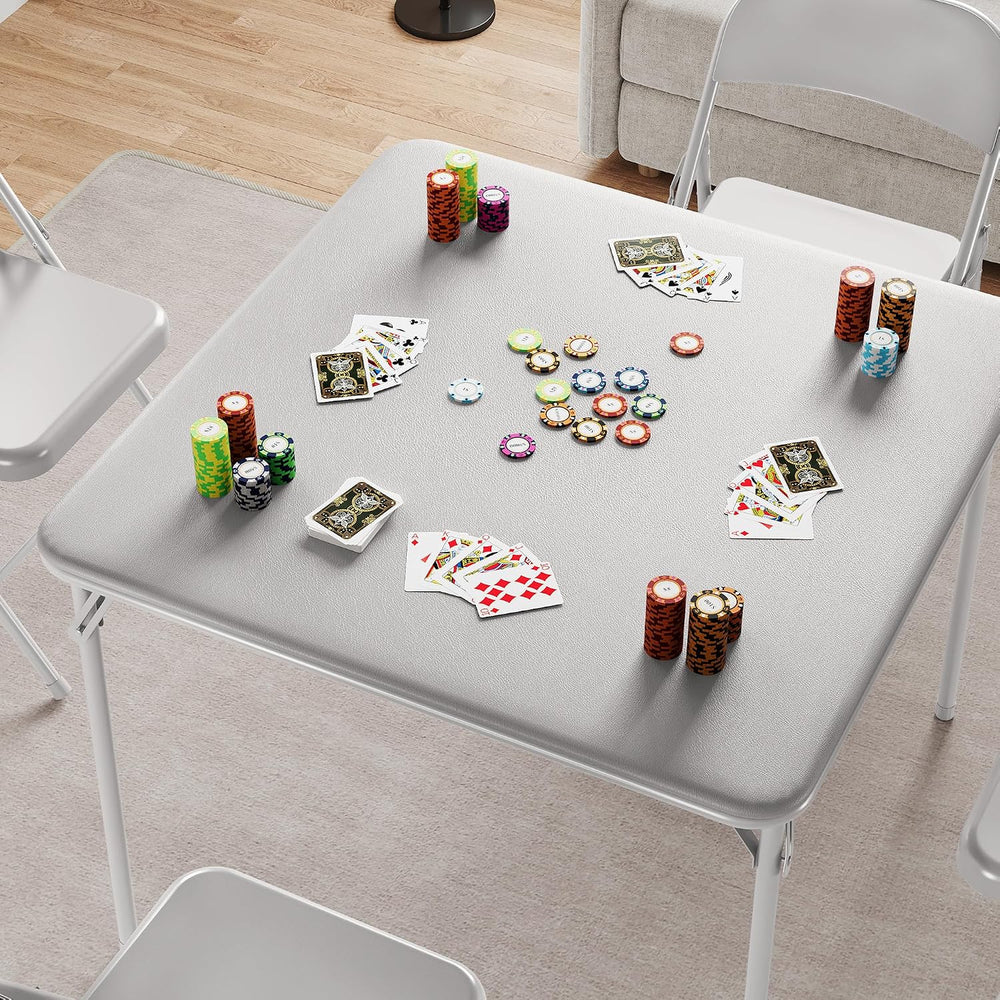 Folding Card Table, 34 Inch Square Folding Table, PU Padded Tabletop with Col...