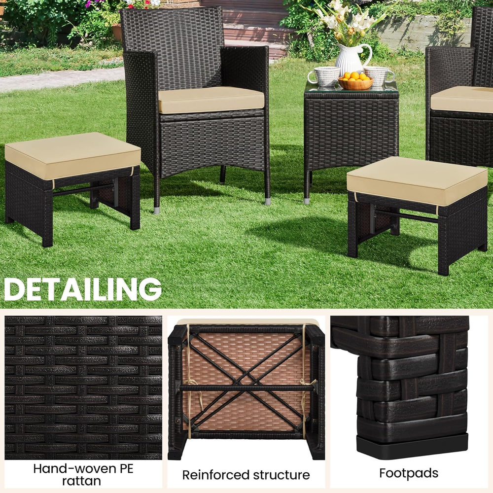 Yaheetech Wicker Ottomans, Set of 2 Footrest with Removable Cushion, 2pcs PE ...