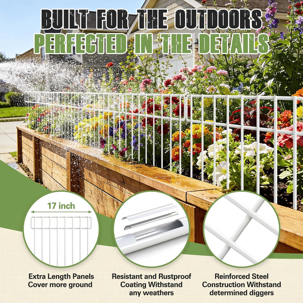 42.5FT White Garden Fence Animal Barrier - 30 Pack No Dig Fence Panels Dog Fe...