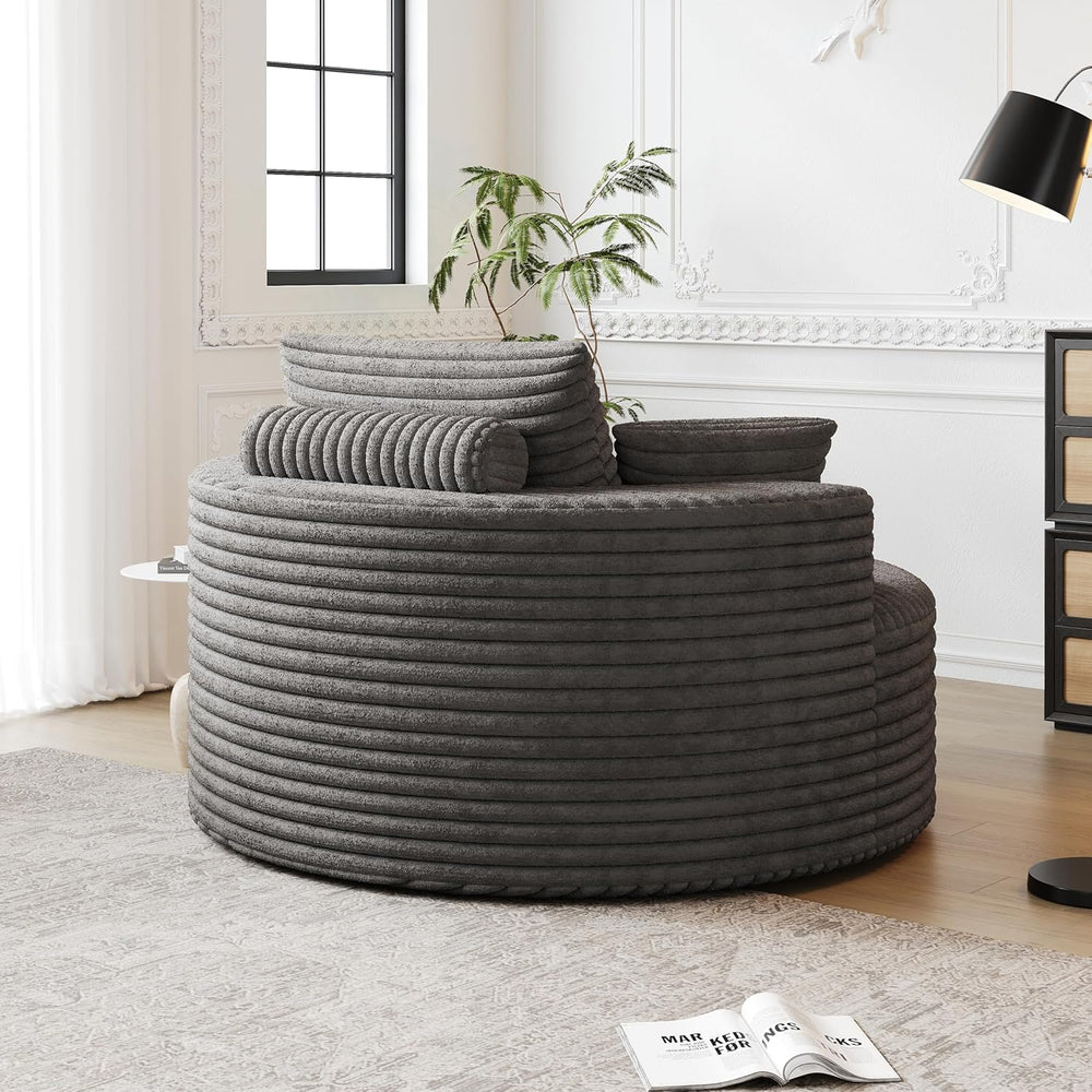 Oversized Round Chaise Lounge, 50" Corduroy Chair, Grey | Deep Seat Sing...