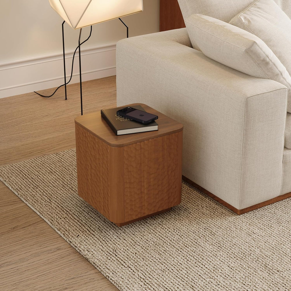 20 inch Square End Table, Wooden Sofa Side Table with Hammered Pattern & ...