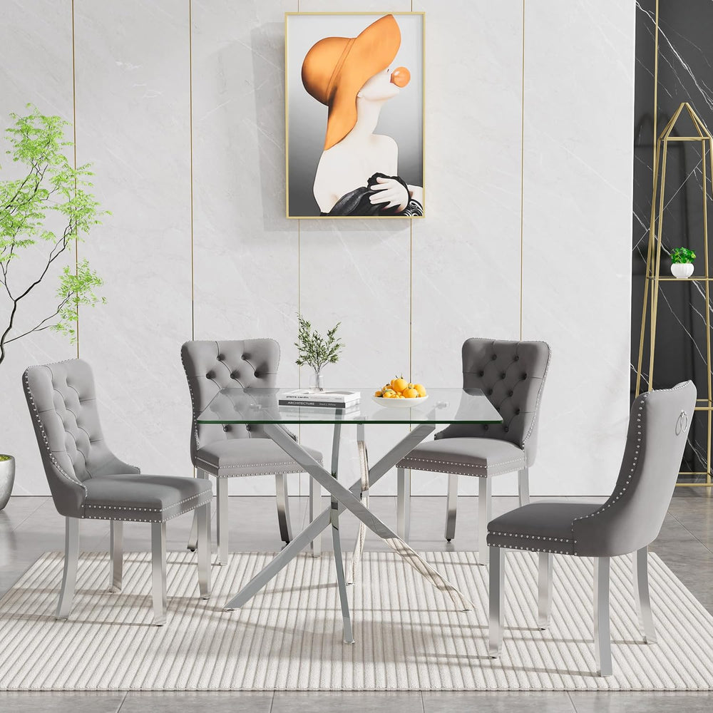 36 inch Square Glass Dining Table, Modern Dining Table for 4, Square Kitchen ...