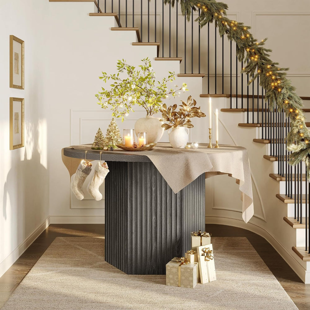 SICOTAS Round Dining Table for 4 6 People 47" Fluted Kitchen Dinner Tabl...