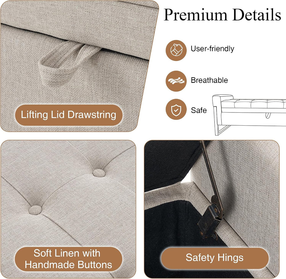 adochr 57" Storage Ottoman Bench, Upholstered End of Bed Bench, Beige | ...