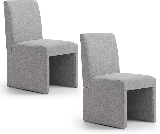 Grey Upholstered Dining Chairs Set of 2, Kitchen & Dining Room Chairs, Mi...