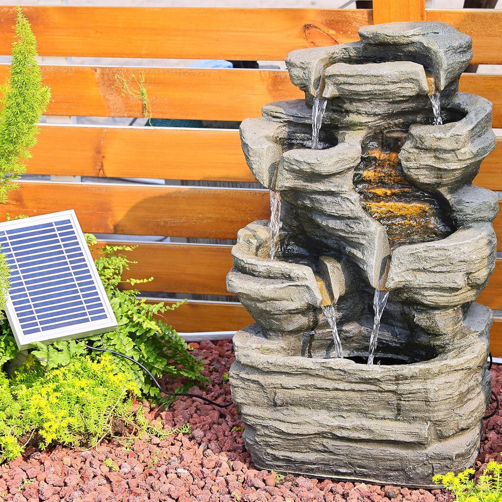 Bumilgar 6-Tier Solar Powered Water Fountain Outdoor Waterfall 24.4 in