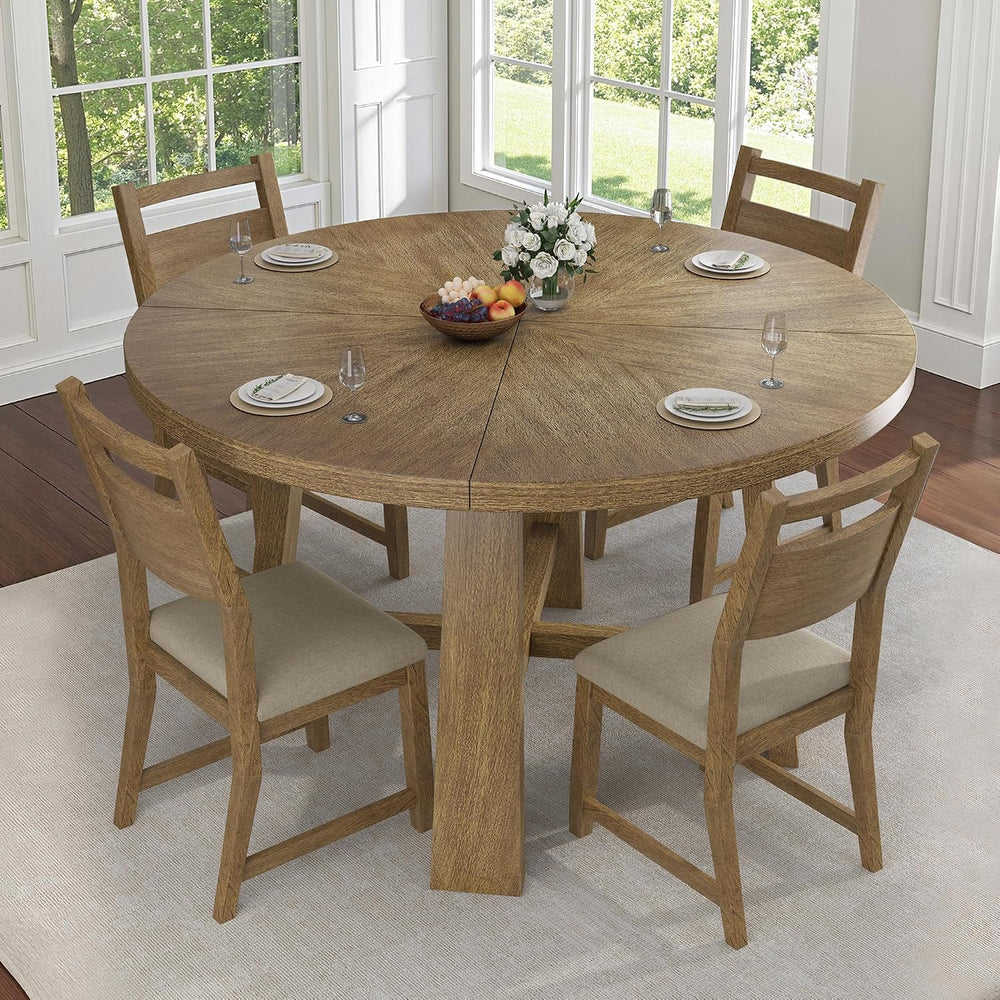 Jocisland Round Table Dining Set for 4, Solid Wood Mid-Century Mordern | Roun...