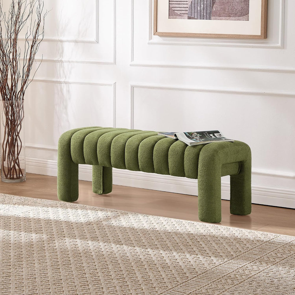 43.3" Dining Room Bench, Green Tufted Upholstered End of Bed Bench, Mode...