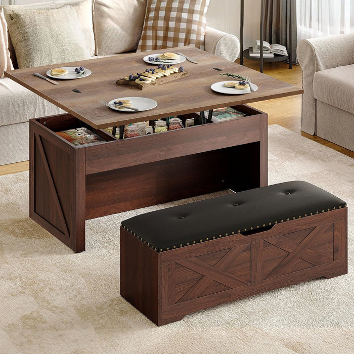 YITAHOME Lift Top Coffee Table Set with Storage Ottoman Bench & Wheels