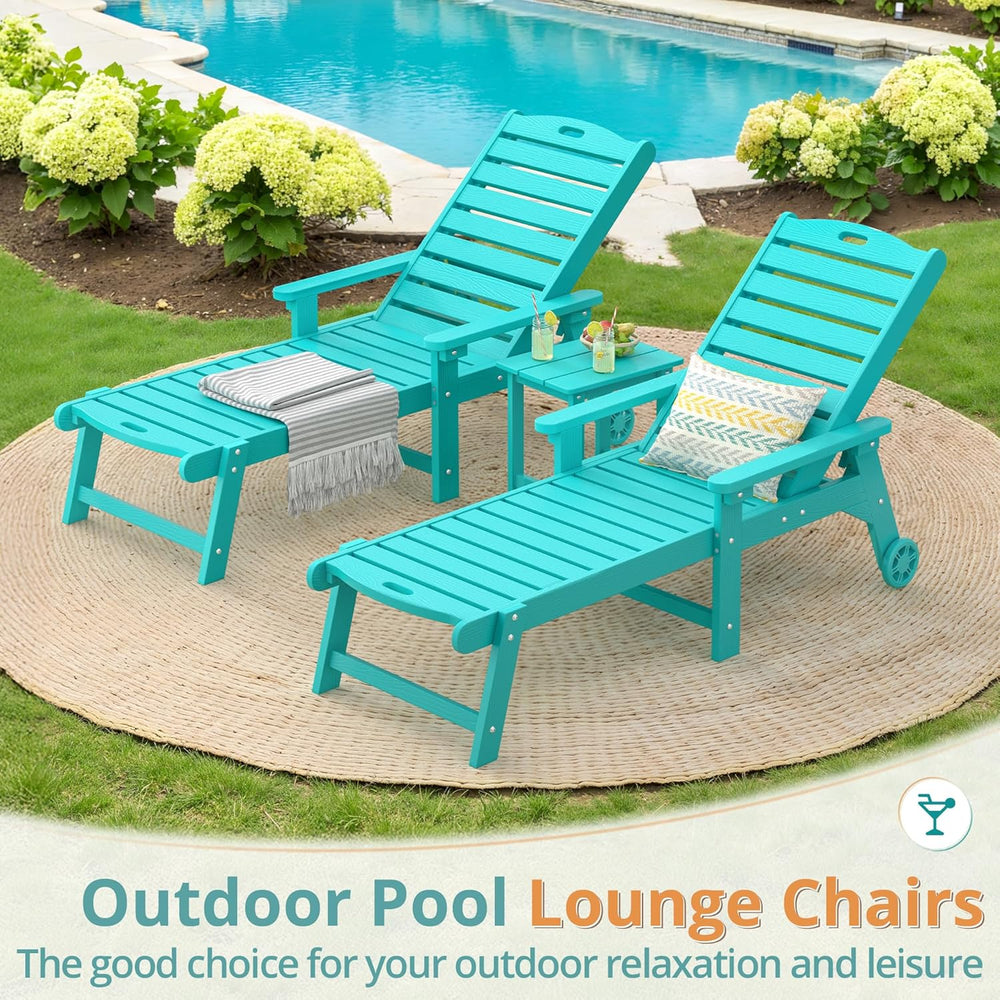 LUE BONA Lounge Chair Outdoor Set of 2, HDPS Chaise Lounge Outdoor with Wheel...