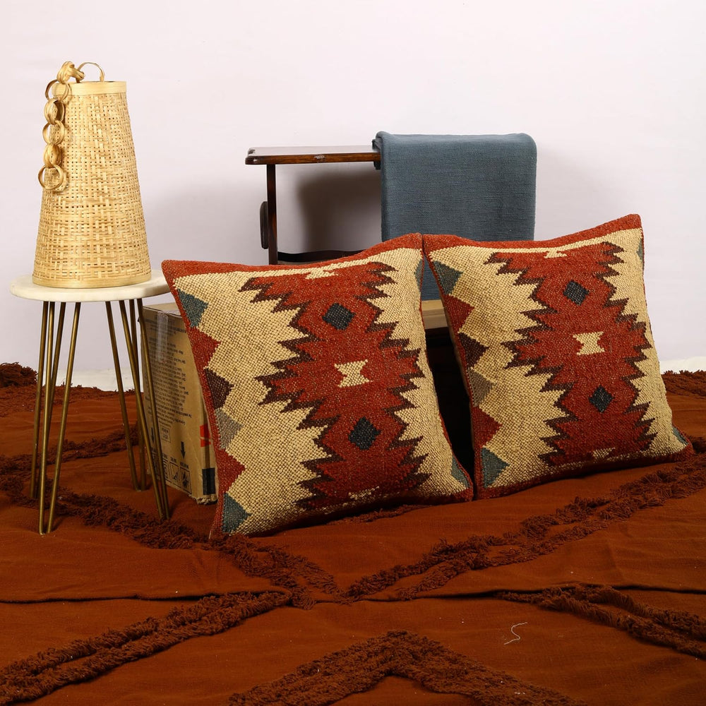 Trade Star Set of 2 Jute Wool Kilim Pillow Cover of 18x18 Inches