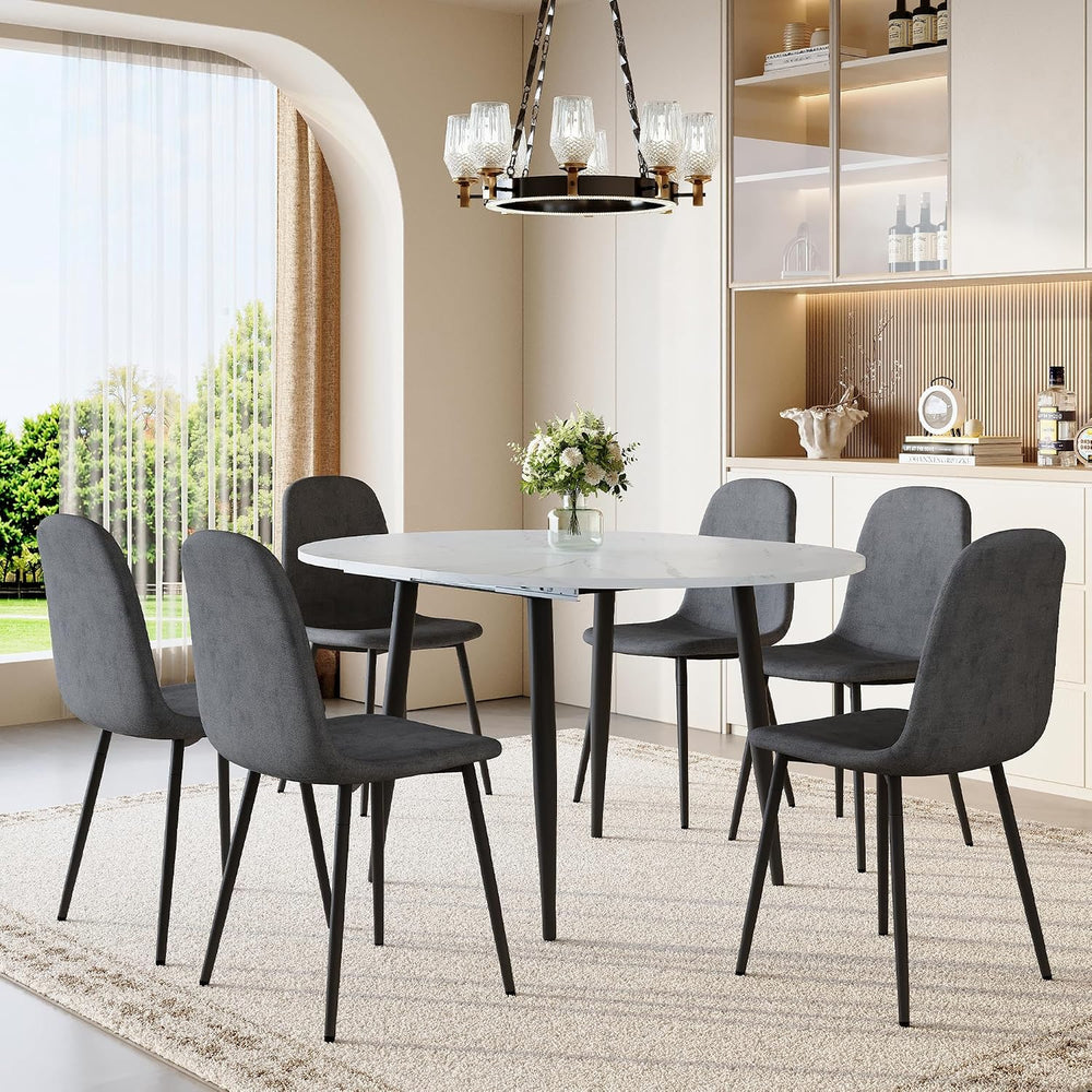 Round Dining Table Set for 6, 42"-54" Extendable Dining Room Table Set
