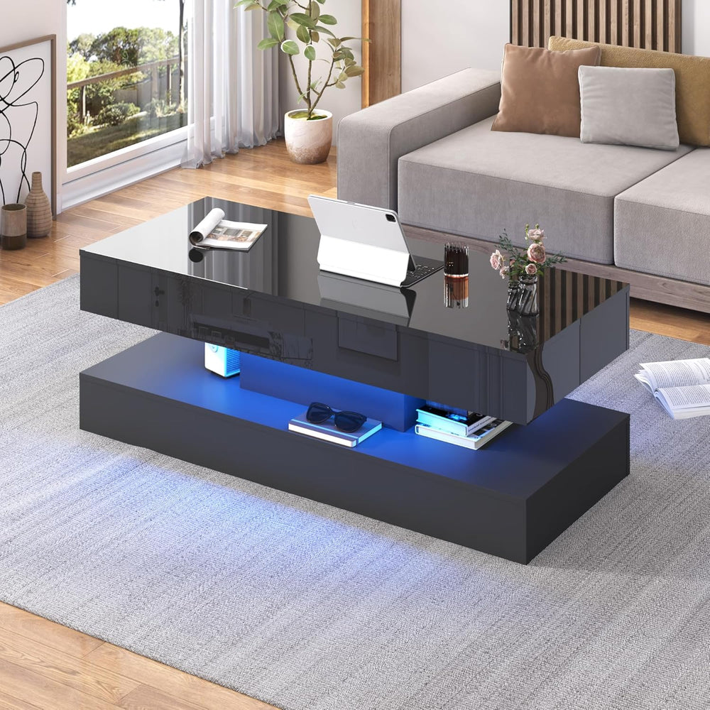 47.2" Large Lift Top Coffee Table,Modern High Glossy LED Coffee Tables f...