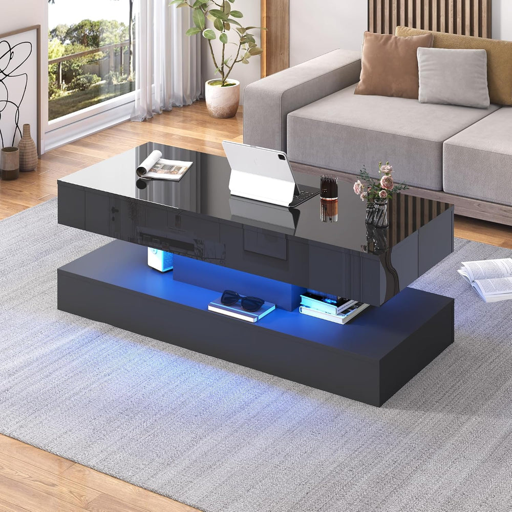 47.2" Large Lift Top Coffee Table,Modern High Glossy LED Coffee Tables f...
