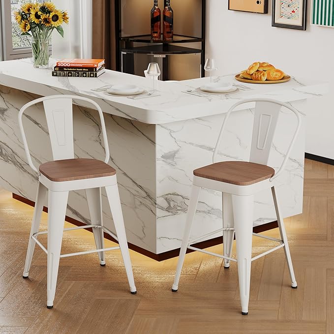 Andeworld Metal Bar Stools Set of 2, 30 inch Bar Height Barstools with Backs ...