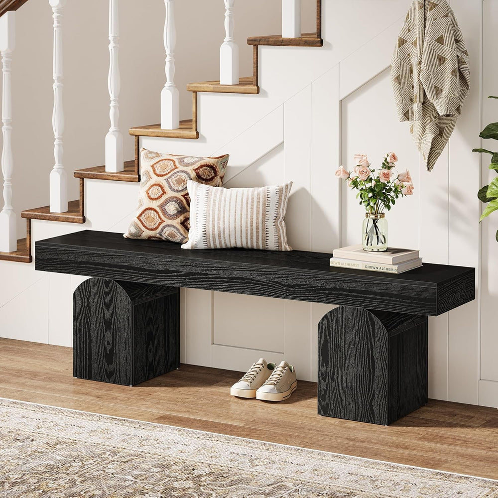Tribesigns Entryway Bench, 59" Long Black Shoe Bench with Arched Bases, ...