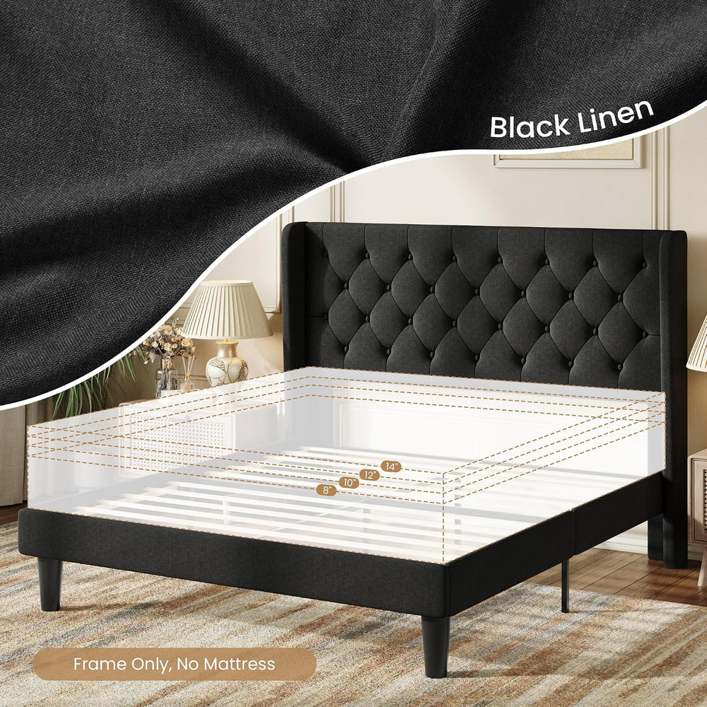 SHA CERLIN Queen Upholstered Bed Frame, Button Tufted Design, Black