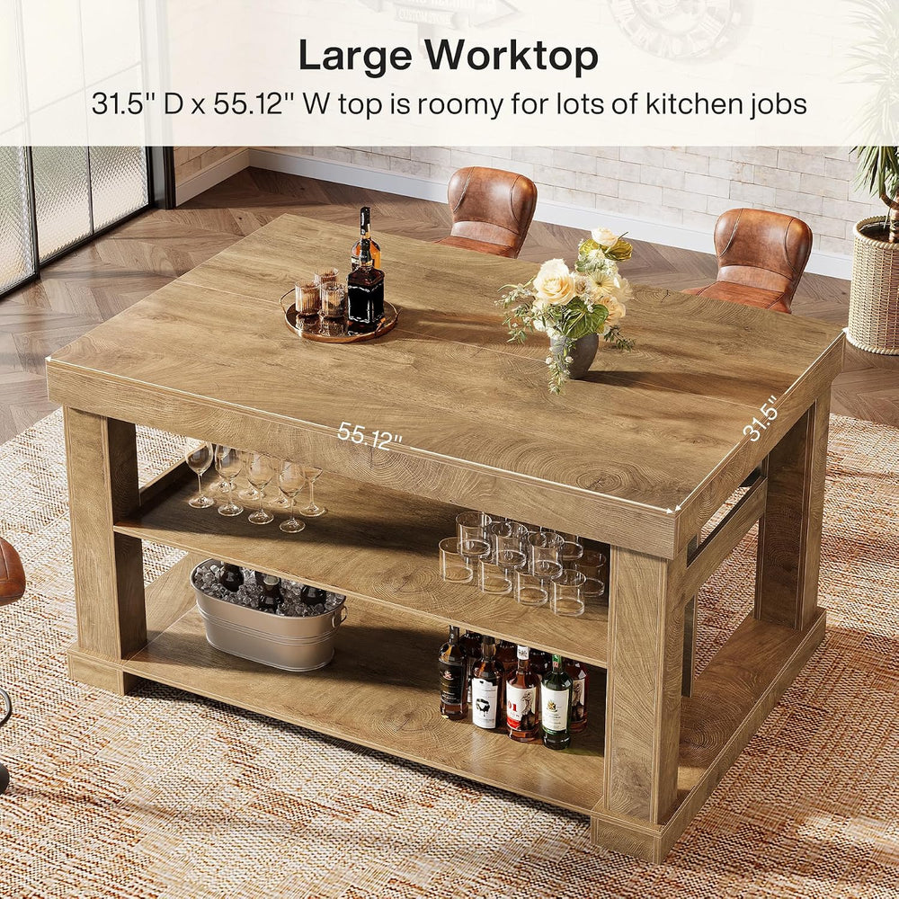 Tribesigns 55" Kitchen Island with Seating and Storage, 3-Tier, Farmhous...