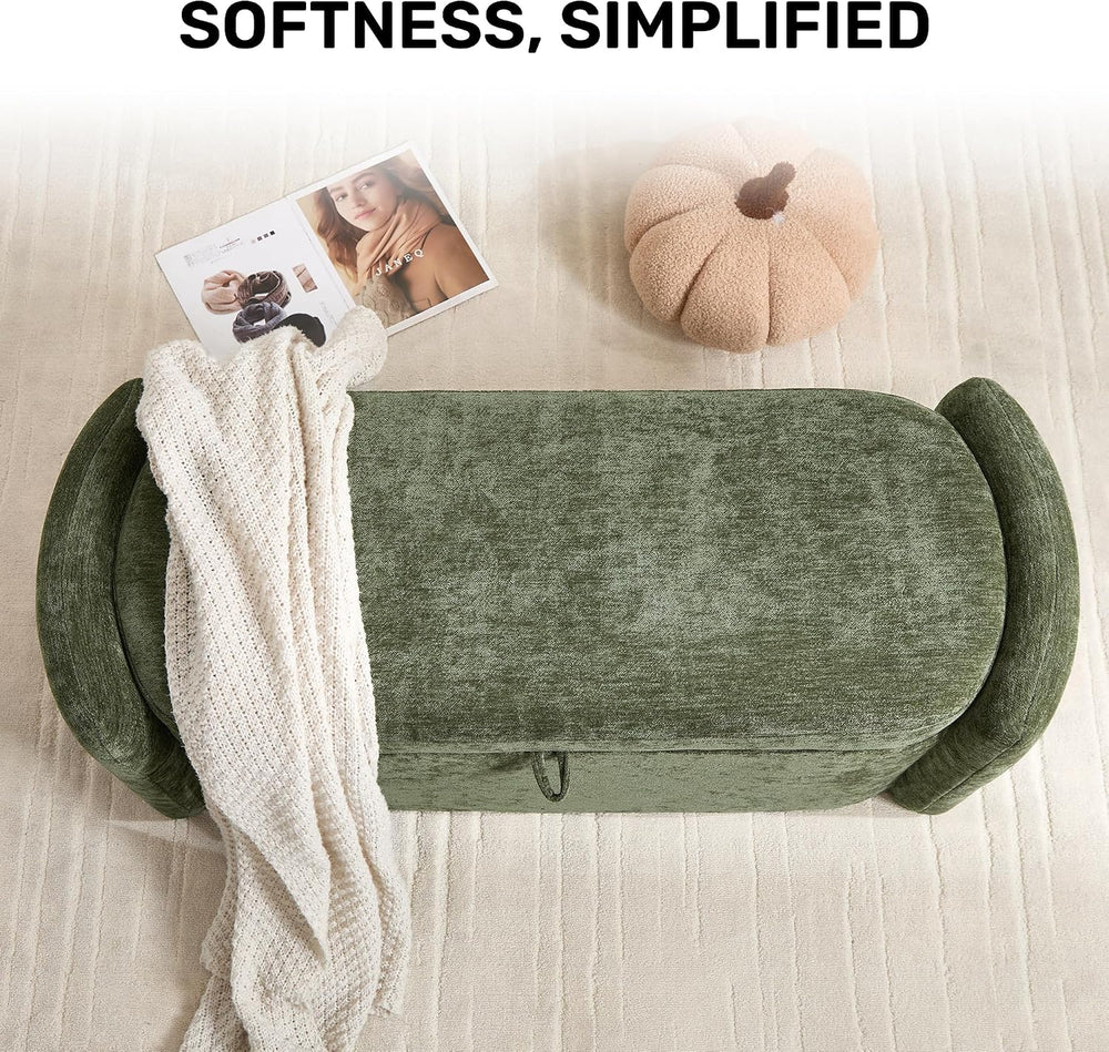Oval Ottoman Bench with 20 Gal of Storage Space Upholstered Chenille Seat End...