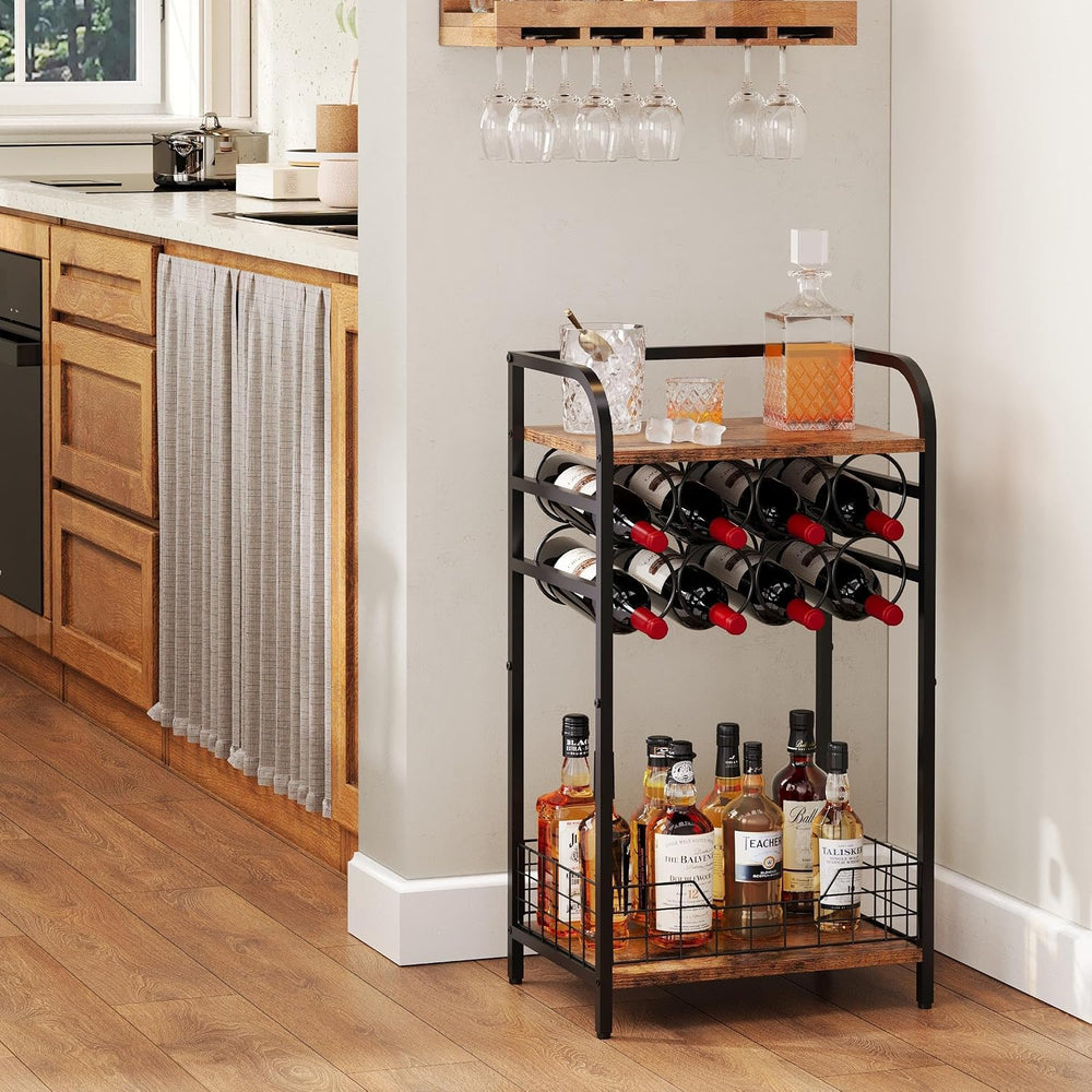 3-Tier Wine Rack Freestanding Floor Cabinet Corner Bar Cabinet Bar Cart,12 In...
